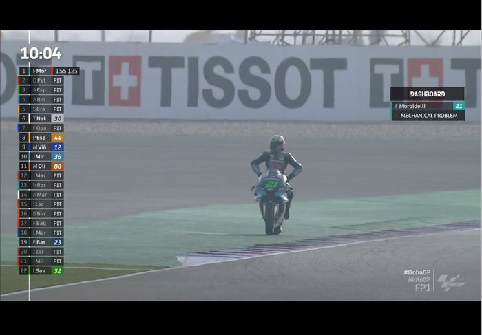 Ekspresi Franco Morbidelli saat mengetahui motornya kembali emngalami masalah mekanis untuk kedua kalinya pada FP1 MotoGP Doha 2021