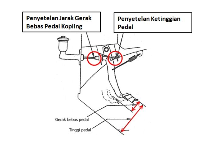 Penyetelan jarak gerak bebas dan ketinggian pedal kopling