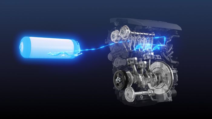 Ilustrasi cara kerja mesin kombusi berbahan bakar hidrogen Toyota Corolla Sport