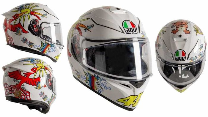 AGV White Zoo, replika helm Valentino Rossi balapan di MotoGP Valencia 2005.