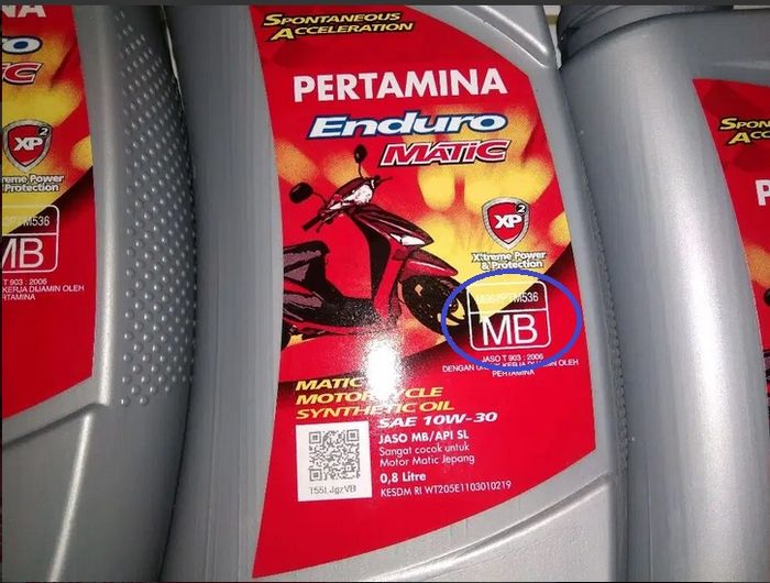 Ilustrasi oli mesin motor berkode JASO MB untuk matic