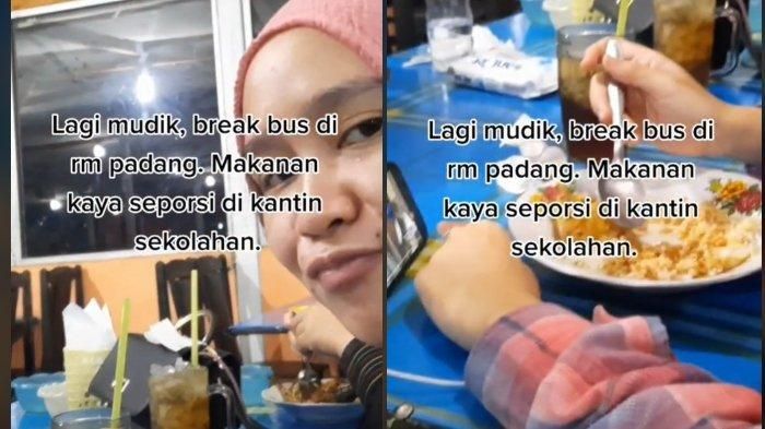 Viral video ungkapan kekecewaan pemudik saat makan di tempat pemberhentian bus dengan harga selangit. (tiktok.com/@reyjitv) 