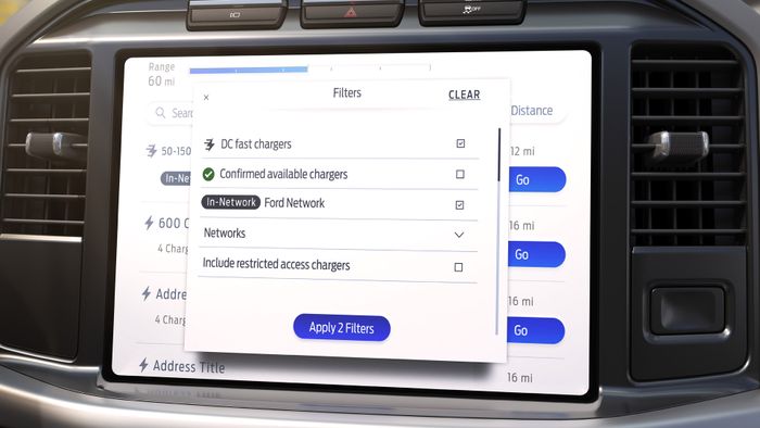Ford EV Telematics menunjukkan opsi pengecasan.