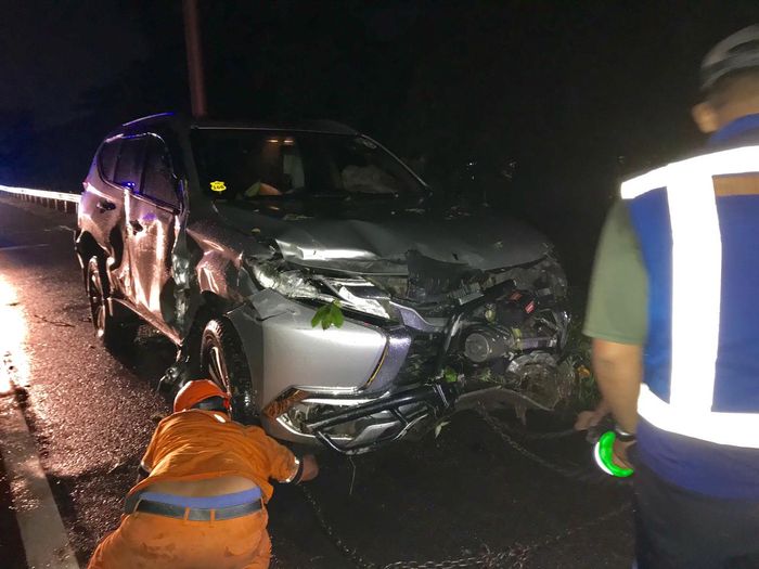 Mitsubishi Pajero Sport milik I Made Donny usai mengalami kecelakaan di Tol Jagorawi
