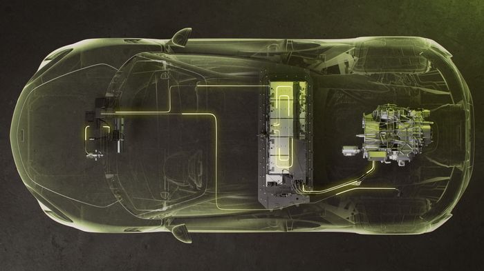 Ilustrasi Sistem hybrid McLaren Artura, yang tersambung satu controller.