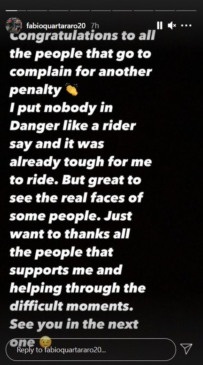 Curhat Fabio Quartararo lewat Insta-Story