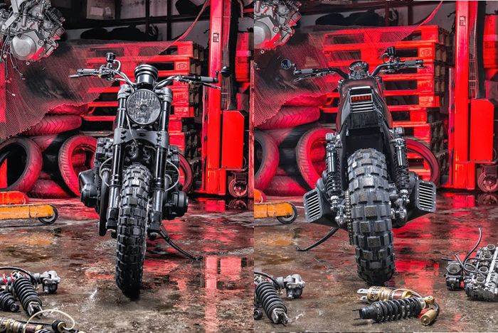 Tampilan depan dan belakang Suzuki GSX1100 street tracker ini