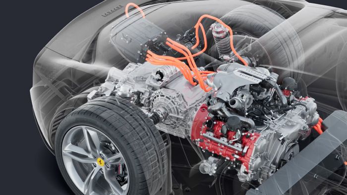 Diagram sistem hybrid Ferrari 296 GTB.