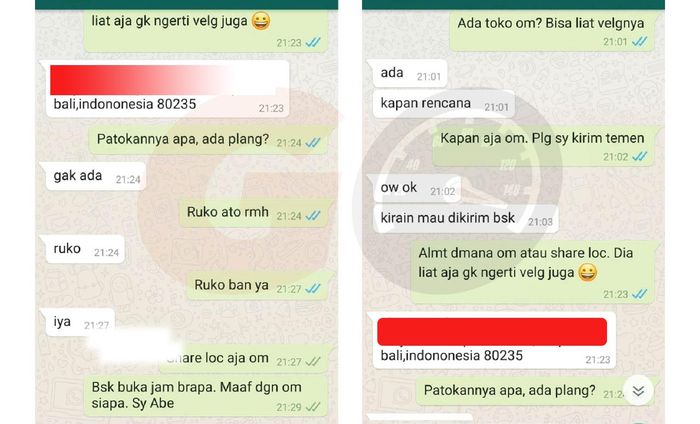Percakapan GridOto dengan pelaku tipuan online yang mengaku di Bali