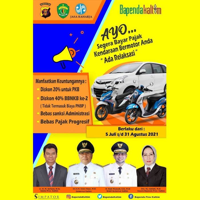 Program diskon pajak kendaraan yang ada di Kalimantan Timur.