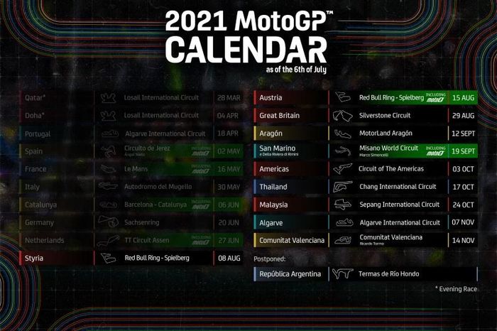 Kalender MotoGP 2021 usai MotoGP Australia 2021 batal digelar.