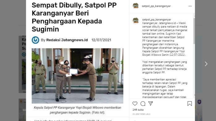 Tangkap layar postingan instagram @satpol_pp_karanganyar (https://www.instagram.com/satpol_pp_karanganyar/) 