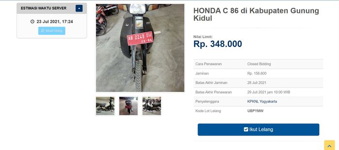 Lelang motor klasik Honda Astrea Star sampai 29 Juli 2021