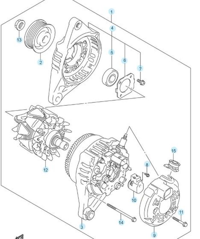 Skema jeroan generator atau alternator Suzuki Ignis