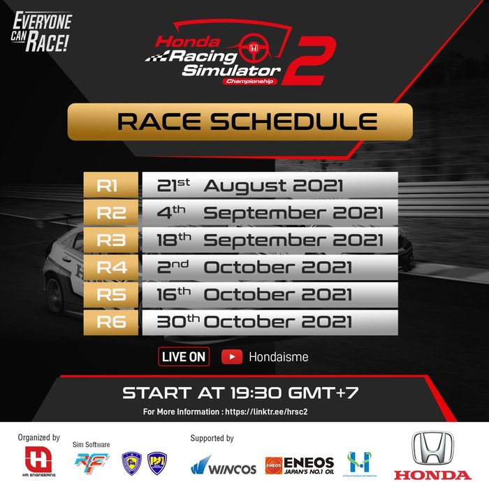 Jadwal lengkap balap kejuaraan balap virtual Honda HRSC 2.