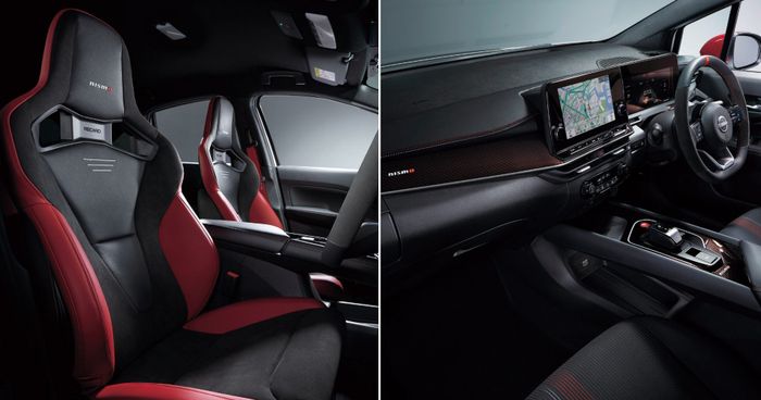 Kabin dengan aksen merah dan ada pilihan jok semi bucket Nismo