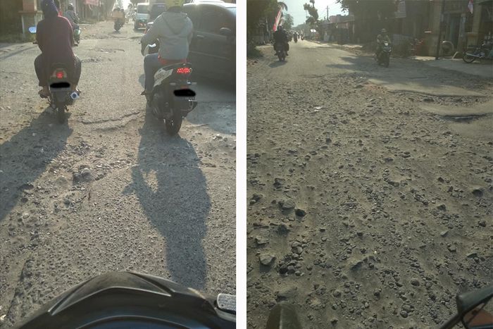 Kolase foto kondisi Jalan Kalioso-Simo di Boyolali yang rusak parah