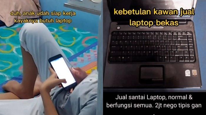 Kisah driver ojek online (ojol) membelikan laptop bekas untuk sang anak. (TikTok/babehojol)