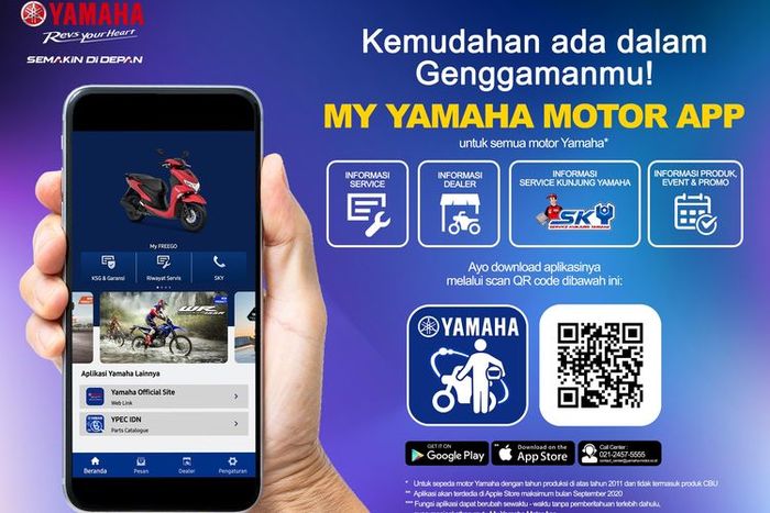 Aplikasi My Yamaha Motor yang dapat diunduh di Play Store maupun App Store.