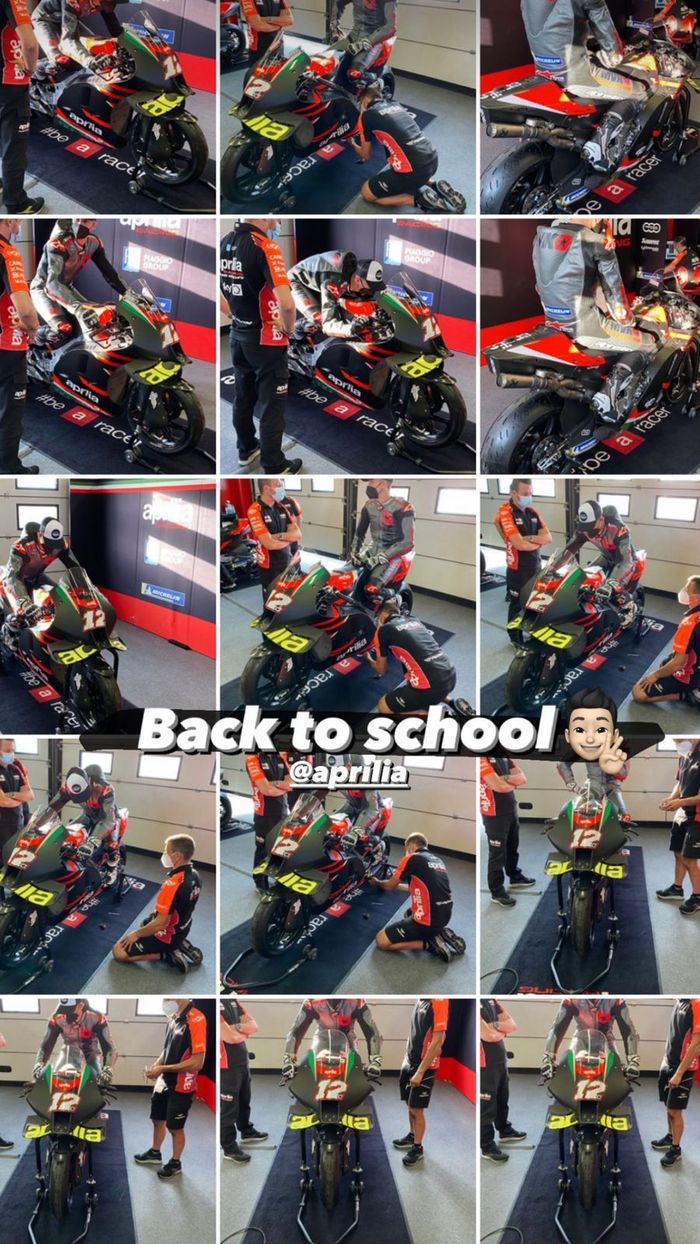 Maverick Vinales tengah mencoba Aprilia RS-GP 2021 di sirkuit Misano di Tes MotoGP Misano
