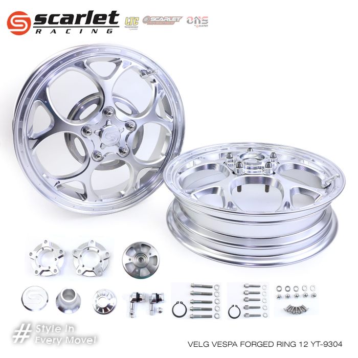 Pelek Vespa modern Scarlet Racing tipe YT-9304 warna silver atau polish