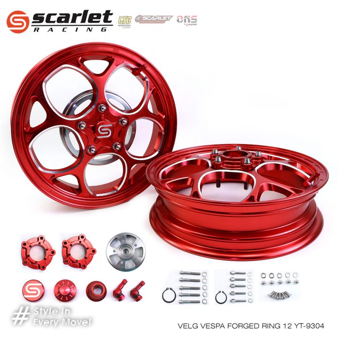 Pelek Vespa modern Scarlet Racing tipe YT-9304 warna red