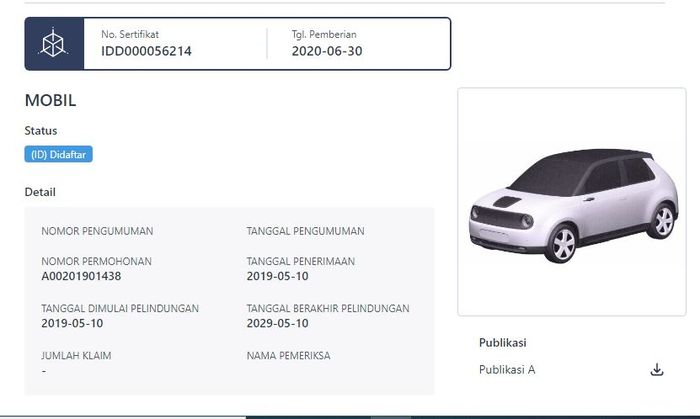 Paten Honda e terpantau sudah terdaftar di Indonesia.