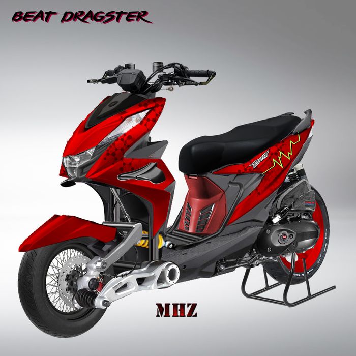 Digimod BeAT Street warna merah ada beda pada headlamp dan cover mesin yang dilengkapi lubang