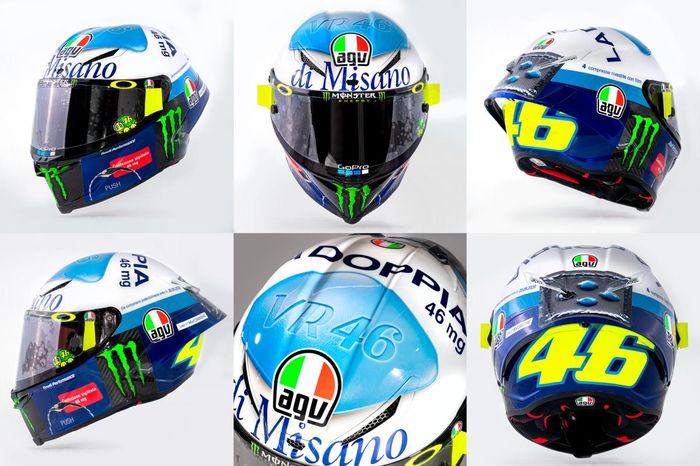 Desain helm Valentino Rossi di MotoGP San Marino 2020 bertema viagra