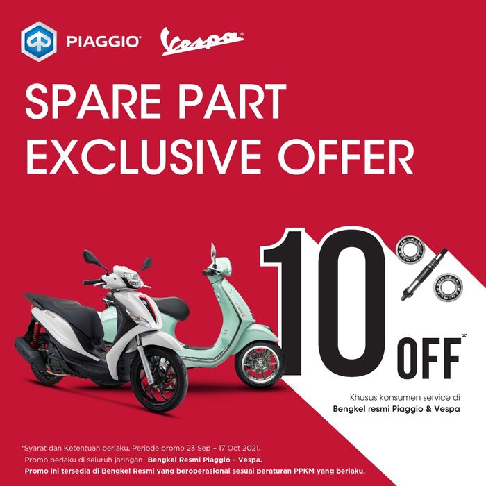 Promo potongan diskon suku cadang Vespa dan Piaggio cuma sampai tanggal 17 Oktober 2021!