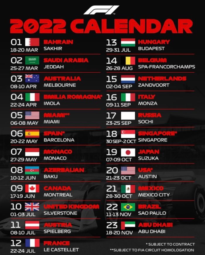 Kalender terbaru F1 2022