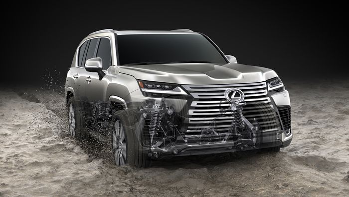 Ilustrasi Lexus LX saat berada di medan tanah.