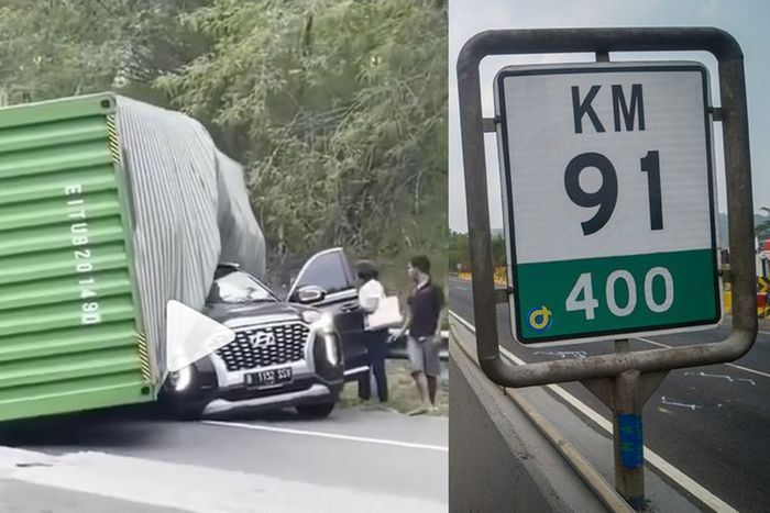 kejadian Hyundai Palisade yang dikendarai Yan Bastian, tertimpa truk kontauiner di Tol Cipularang KM 91/B