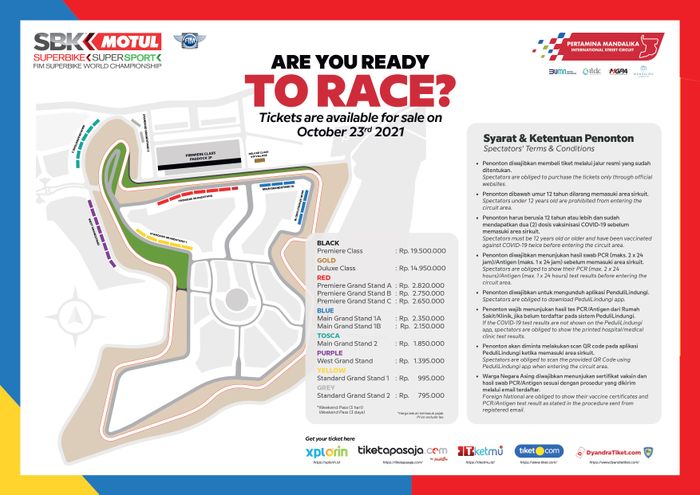 Harga tiket dan denah lokasi untuk WorldSBK Indonesia 2021 di sirkuit Mandalika.