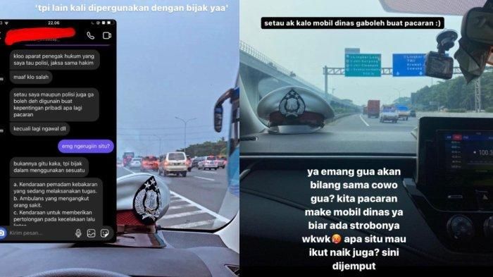 Story Instagram yang menunjukan oknum Polantas dan kekasihnya berpacaran menggunakan mobil dinas PJR di tol Jagorawi, Bogor, Jawa Barat