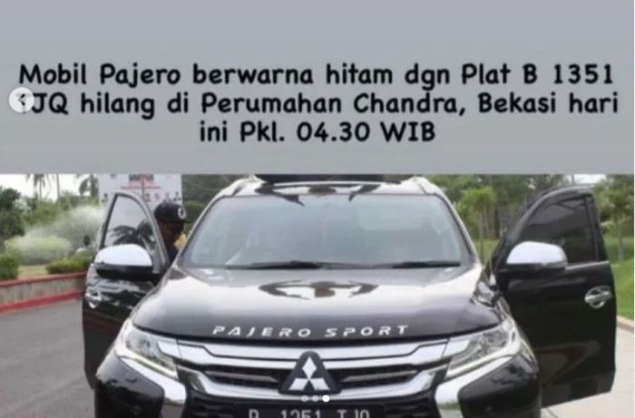 Mitsubishi Pajero Sport yang hilang digondol maling di garasi rumah kawasan kota Bekasi