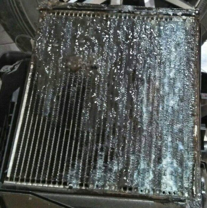 Penampakkan evaporator AC mobil yang mengalami penyumbatan atau clogging