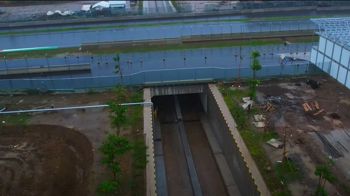 tunnel sirkuit Mandalika yang menjadi akses ke sirkuit utama dalam kondisi baik setelah dihuyur hujan lebat