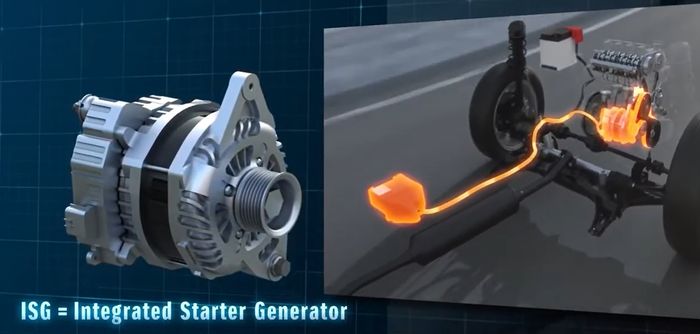 Ilustrasi sistem SHVS Suzuki menggunakan Intergrated Starter Generator (ISG).