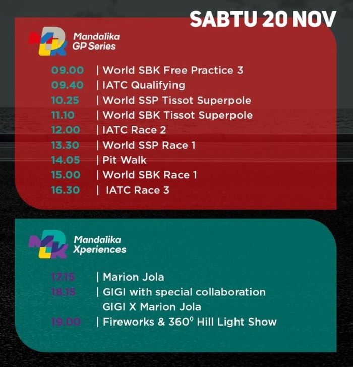 Jadwal WorldSBK Indonesia 2021 di sirkuit Mandalika dan hiburan hari Sabtu, (20/11/21)
