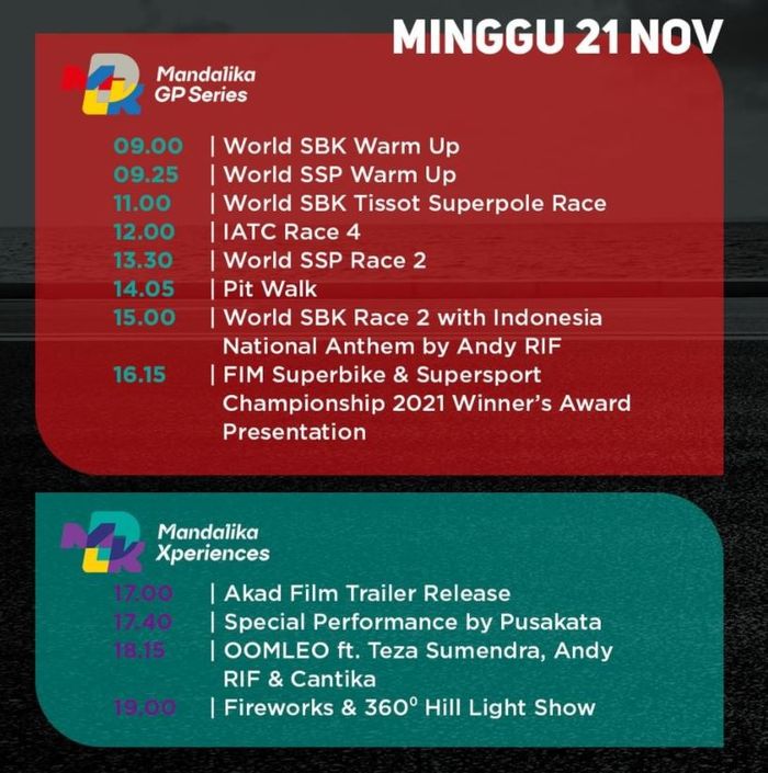 Jadwal WorldSBK Indonesia 2021 hari Minggu, (21/11/21)