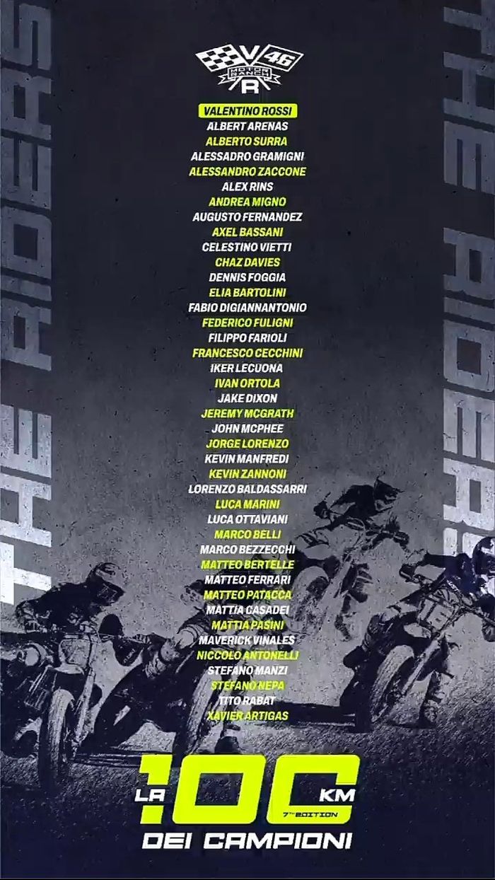 Daftar peserta 100km Dei Campioni di Motor Ranch Valentino Rossi pekan ini (4-5/12)
