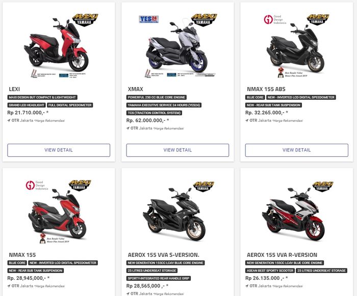 Penampakan Yamaha NMAX lama di laman web resmi YIMM pada Senin (20/12/2021) ini.