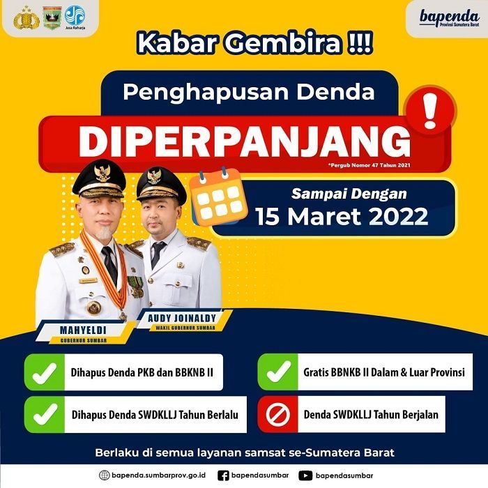 Bapenda Sumatera Barat gelar pemutihan pajak kendaraan bermotor sampai bulan Maret 2022  