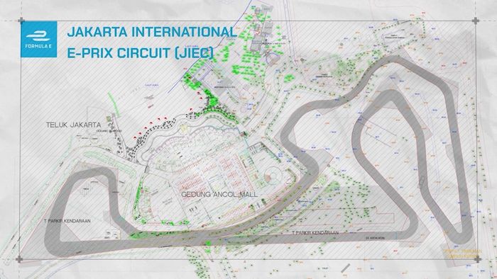 Denah Jakarta International E-Prix Circuit yang akan dibangun di Ancol, Jakarta Utara.