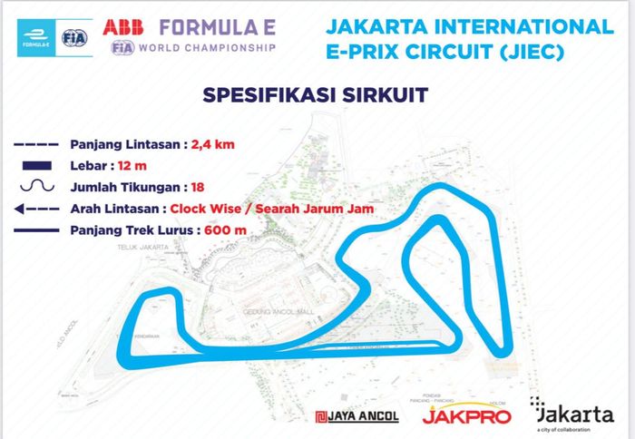 Denah sirkuit Formula E Jakarta 2022 di Ancol, Jakarta Utara.