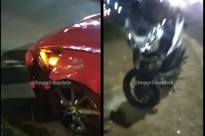Honda Vario versus mobil sport Ferrari, ternyata pengendara motor dalam kondisi mabuk.