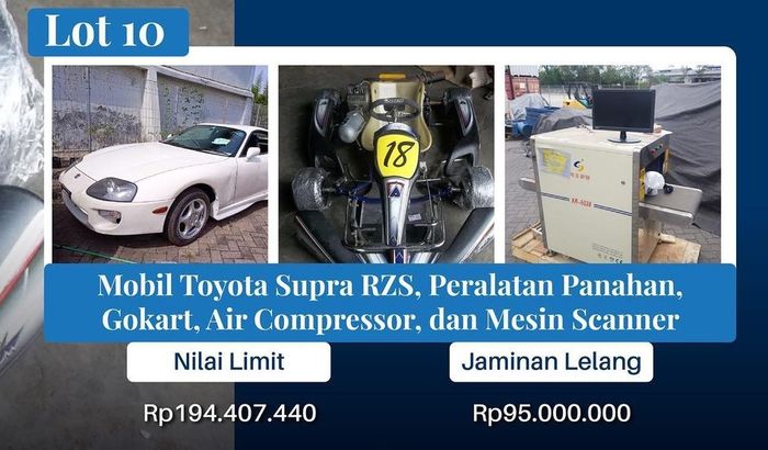 Paket lelang yang terdiri dari Toyota Supra dan beberapa item lainnya.