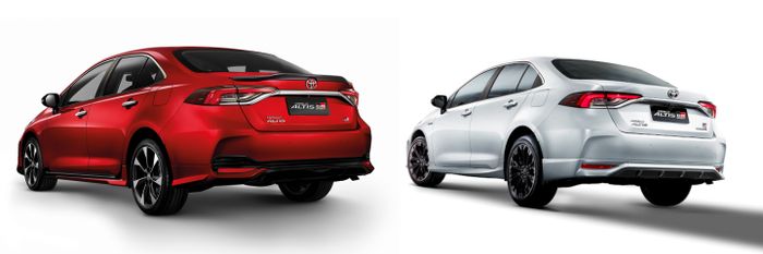 Perbandingan tampilan belakang Altis GR Sport lama dan baru.