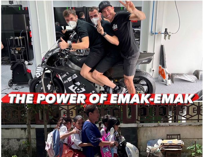 Gunakan Aprilia RS-GP, Aleix Espargaro nekat bonceng tiga saat tes pramusim MotoGP 2022.